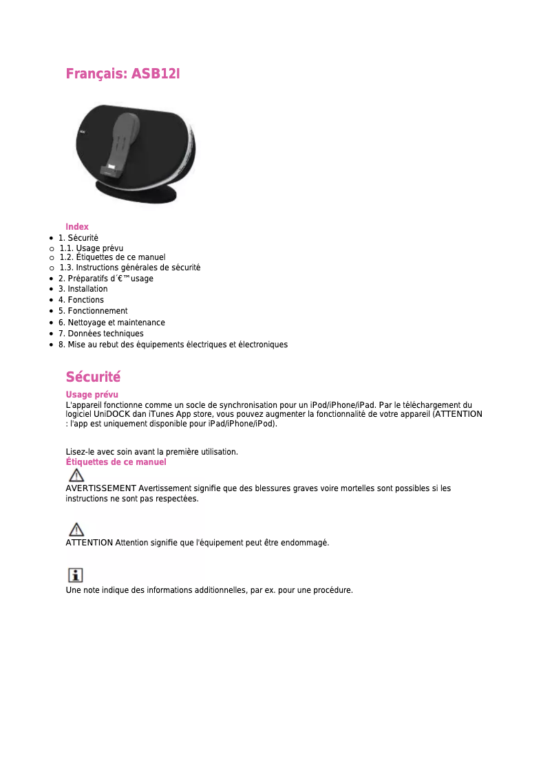 Imagen de la primera página del manual del dispositivo ASB12