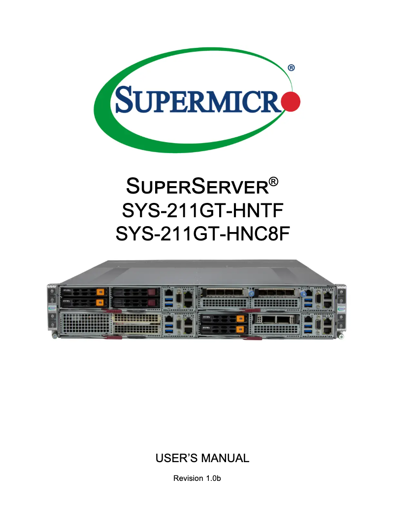 Image de la première page du manuel de l'appareil SuperServer SYS-211GT-HNTF