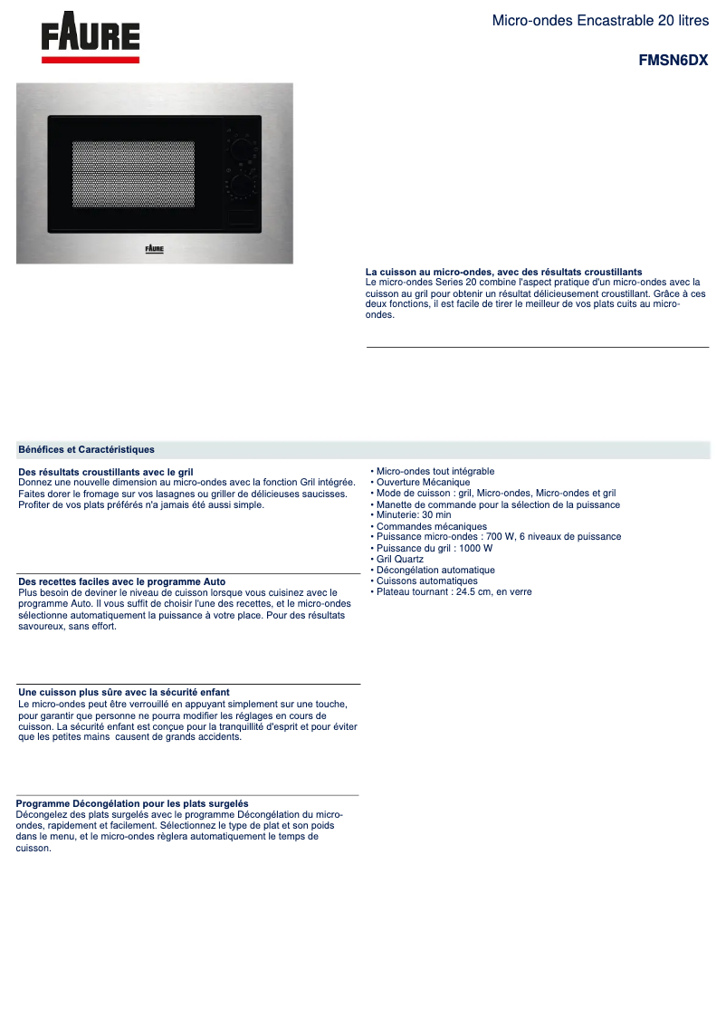 Page 1 de la notice Fiche technique Electrolux FMSN6DX