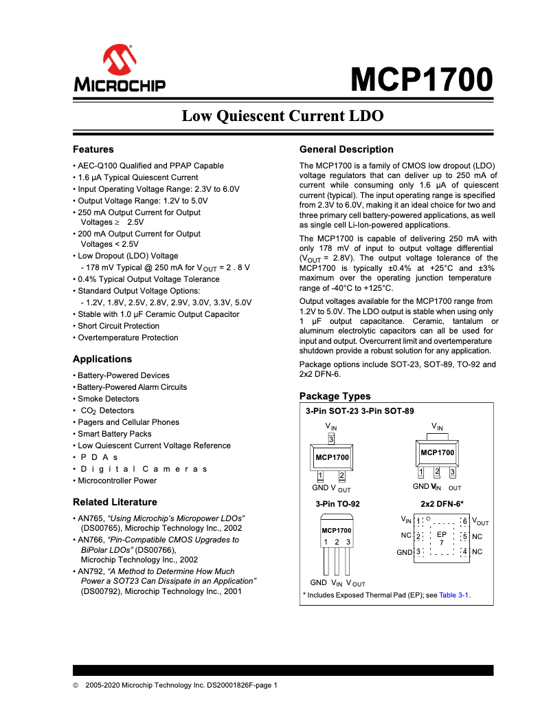 Page 1 de la notice Fiche technique Microchip MCP1700