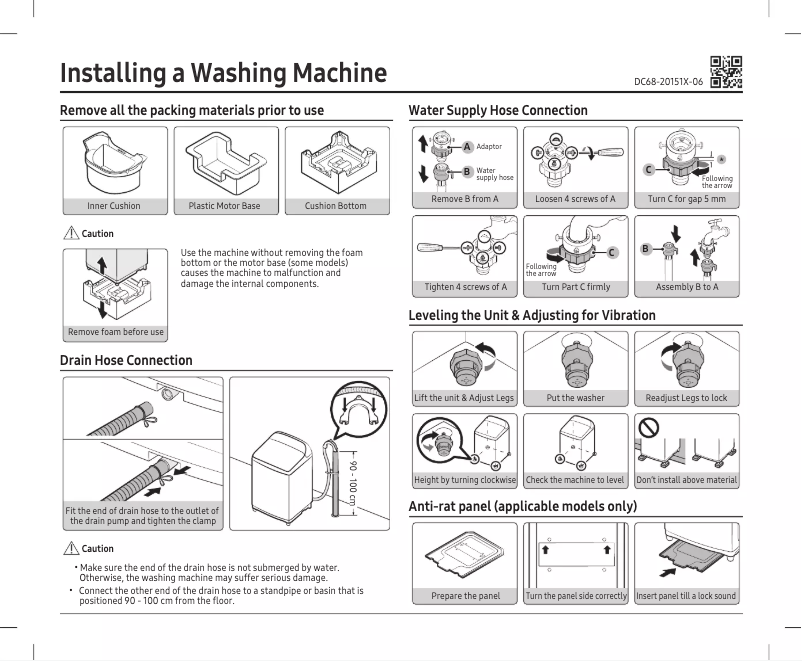 Page 1 de la notice Guide d'installation Samsung WA80C14545BV
