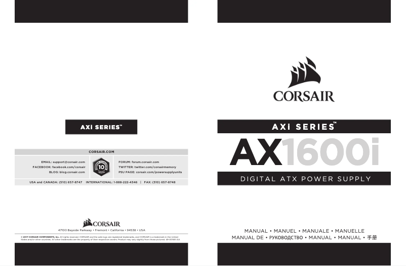 Page 1 de la notice Manuel utilisateur Corsair AX1600i