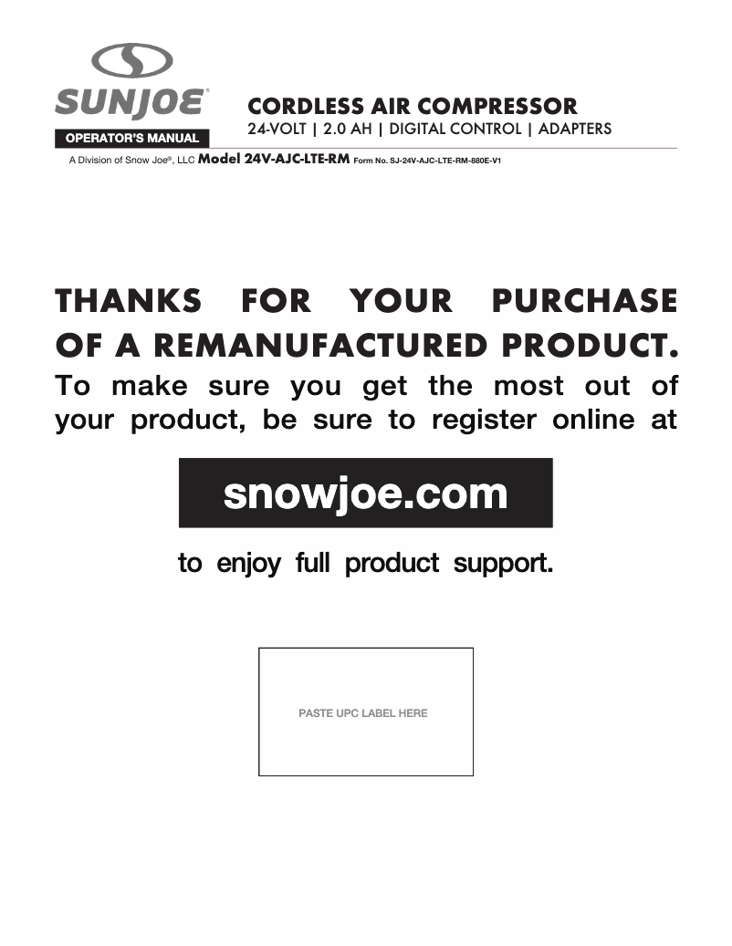 Page n°1 - Manuel utilisateur Auto Joe 24V-AJC-LTE-RM