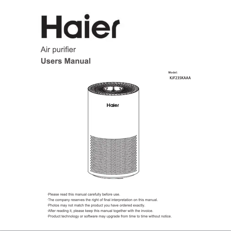 Page 1 de la notice Manuel utilisateur Haier KJF235KAAA