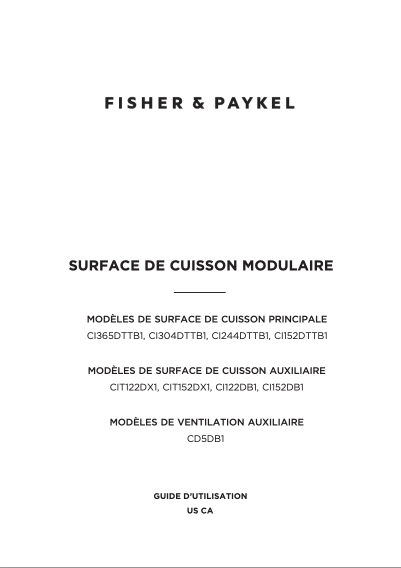 Page 1 de la notice Guide d'installation Fisher & Paykel CIT122DX1