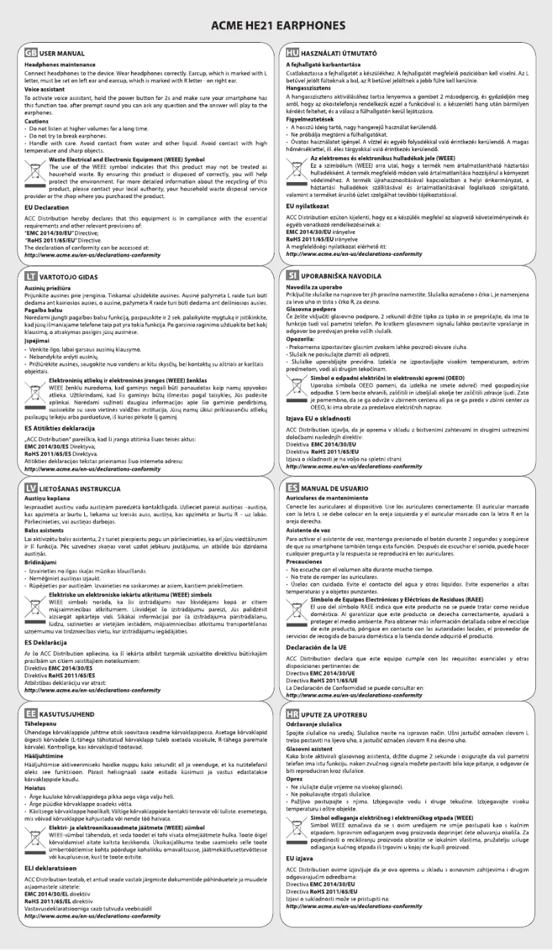 Page n°1 - Manuel utilisateur Acme HE21B