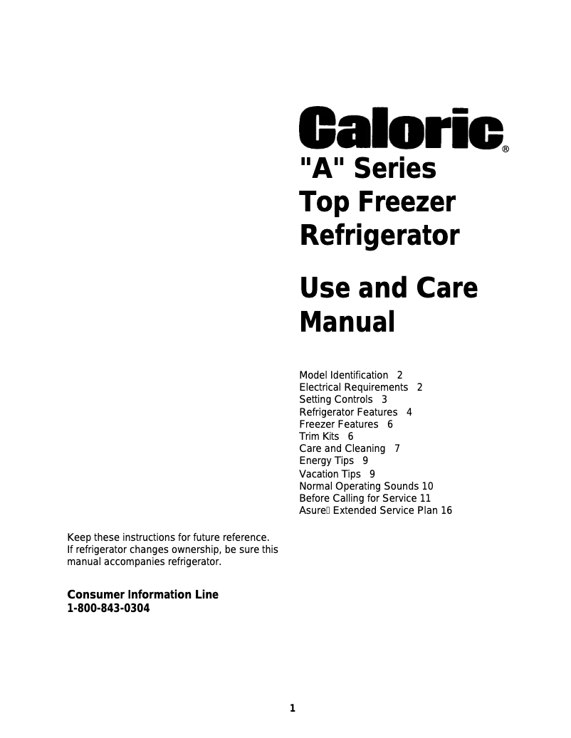 Page n°1 - Manuel utilisateur Caloric GTA18AL