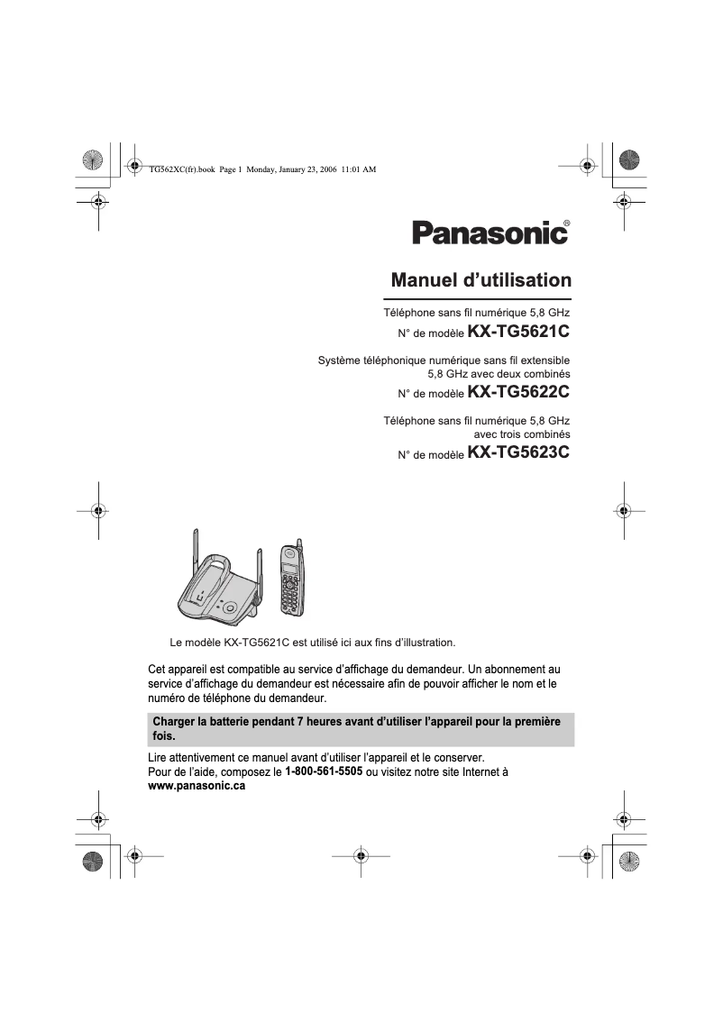 Page 1 de la notice Manuel utilisateur Panasonic KX-TG5621