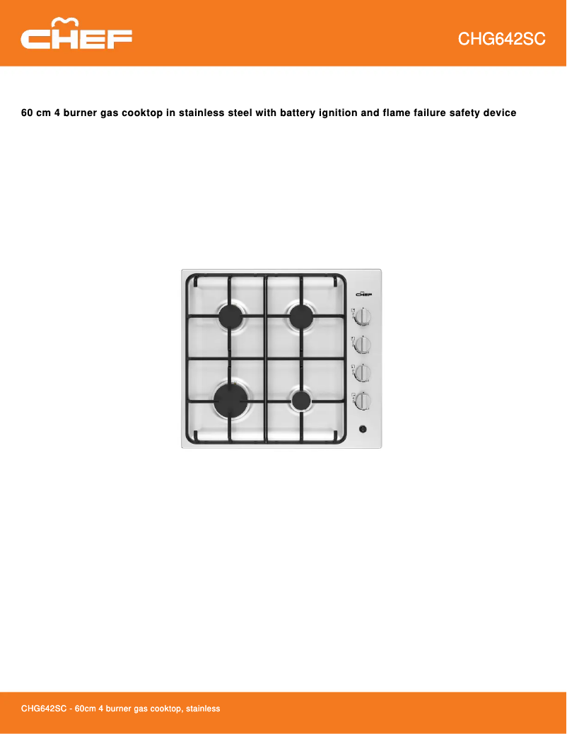 Page 1 de la notice Fiche technique Chef CHG642SC