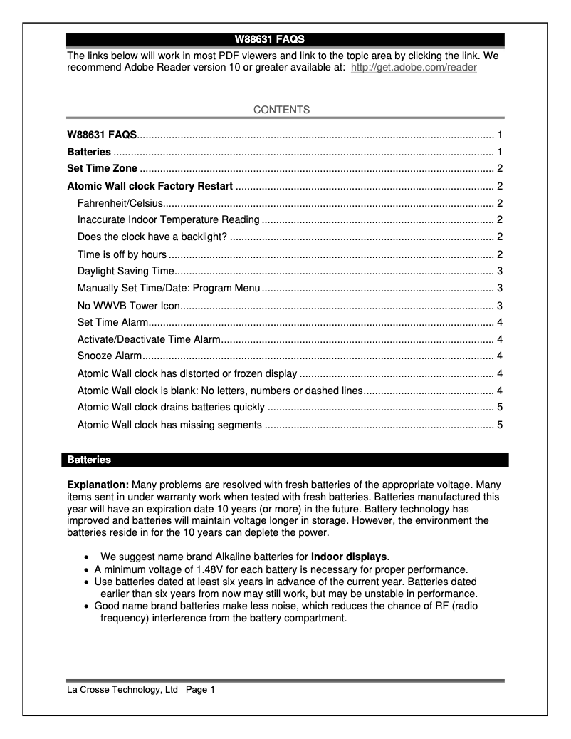 Page 1 de la notice FAQ La Crosse Technology W88631