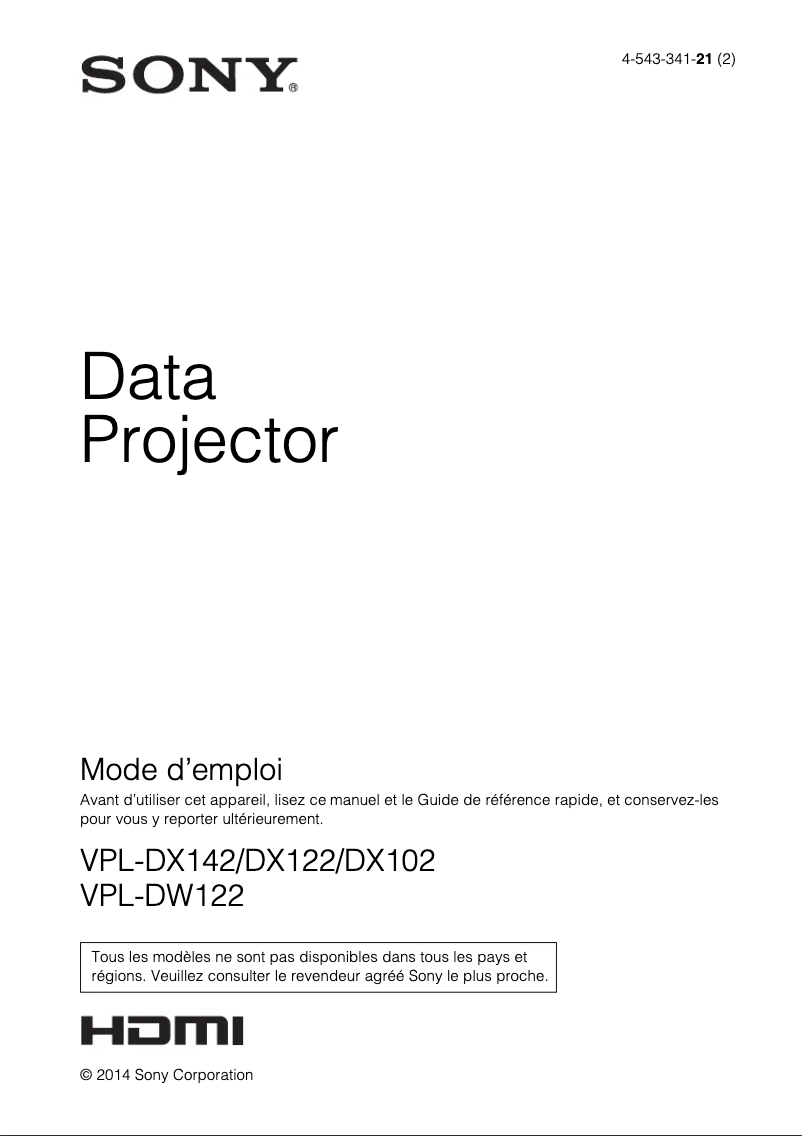 Page n°1 - Manuel utilisateur Sony VPL-DX122