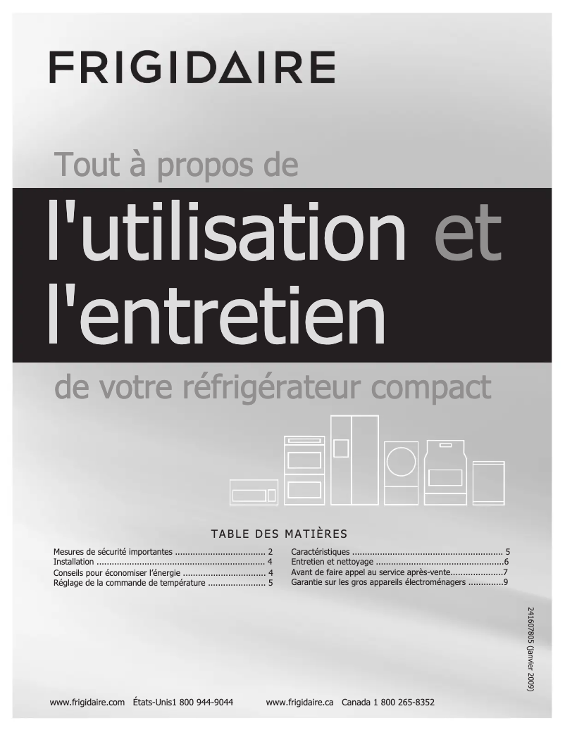 Page 1 de la notice Manuel utilisateur Frigidaire FFPH44M4LB