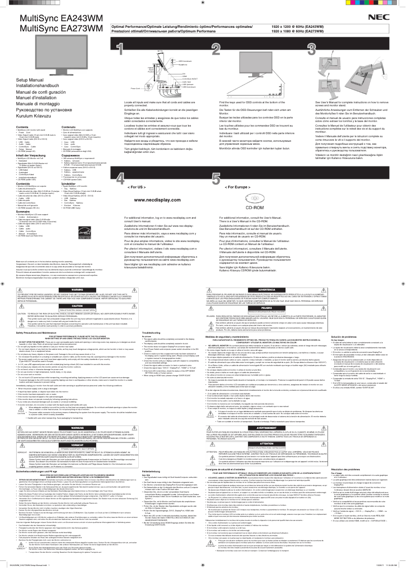 Image de la première page du manuel de l'appareil MultiSync EA273WM