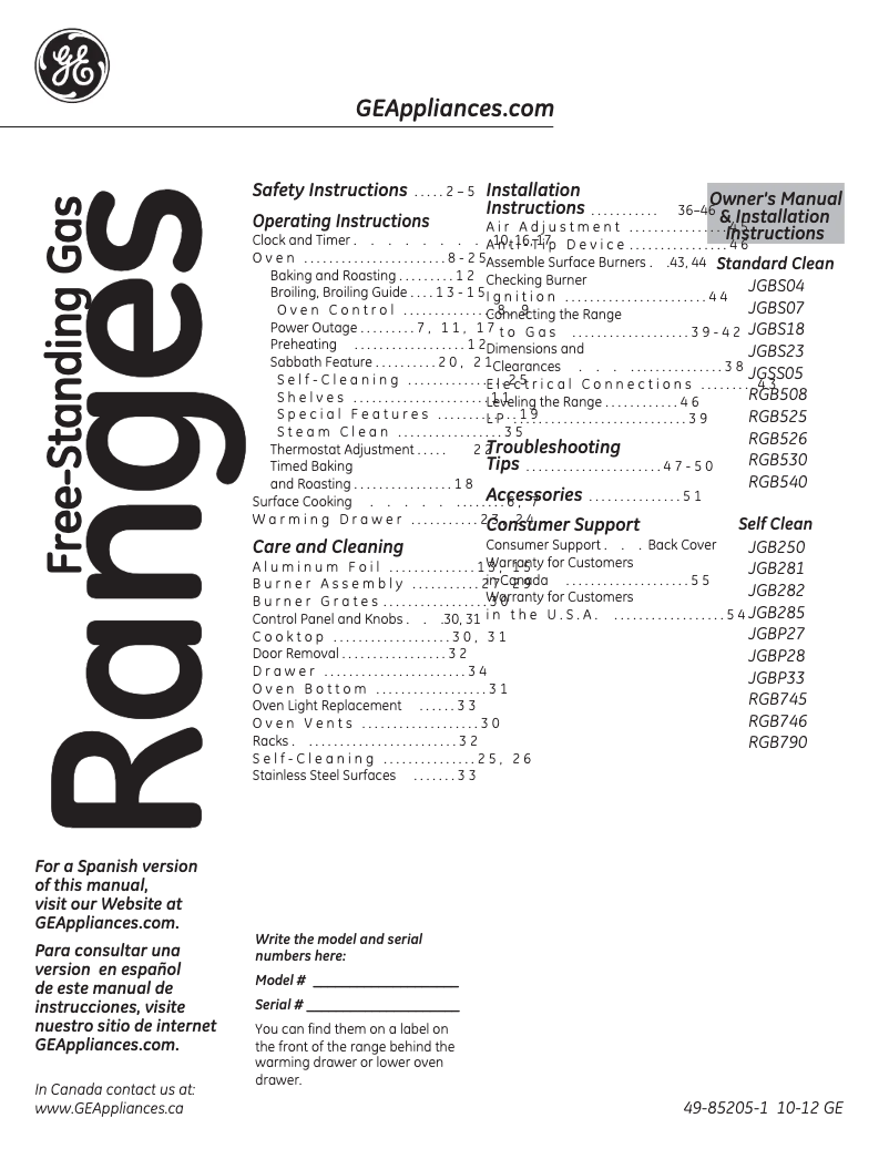 Imagen de la primera página del manual del dispositivo JGBS18DETWW
