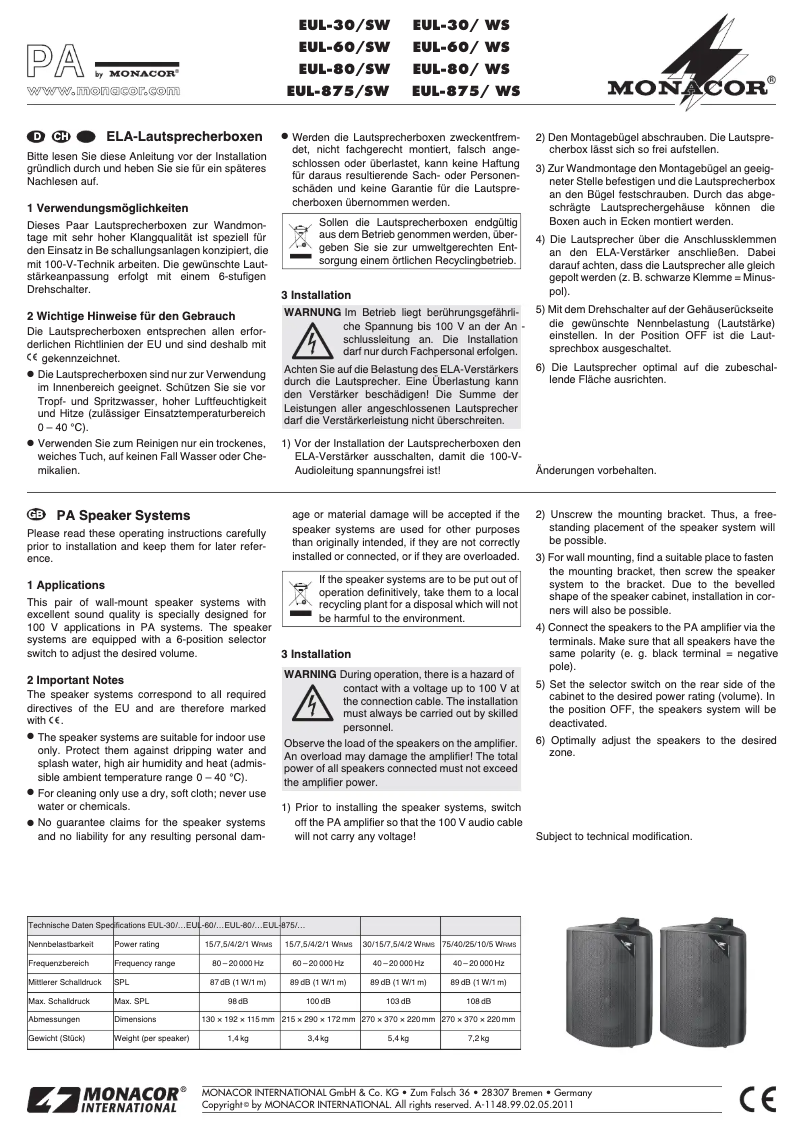 Image de la première page du manuel de l'appareil EUL-80/WS