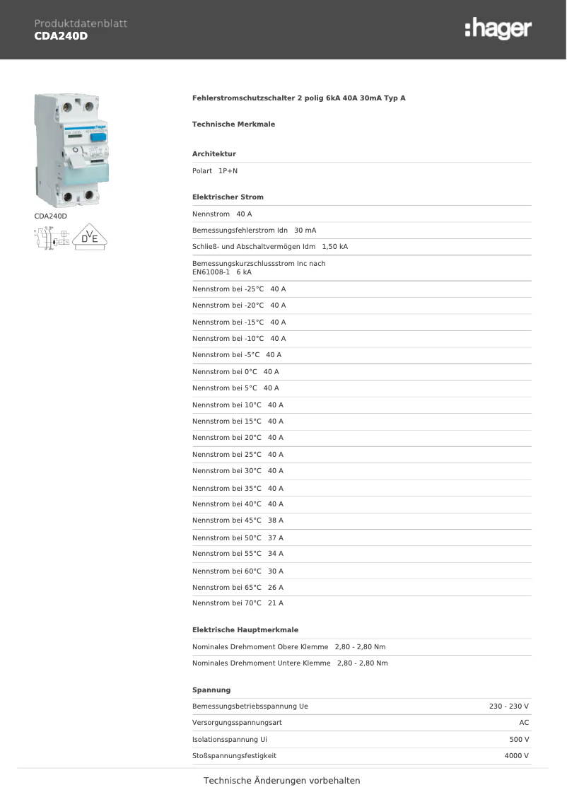 Page 1 de la notice Manuel utilisateur Hager CDA240D