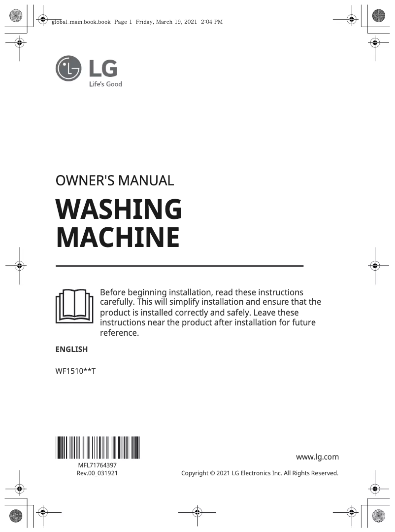 Page 1 de la notice Manuel utilisateur LG WF1510XMT
