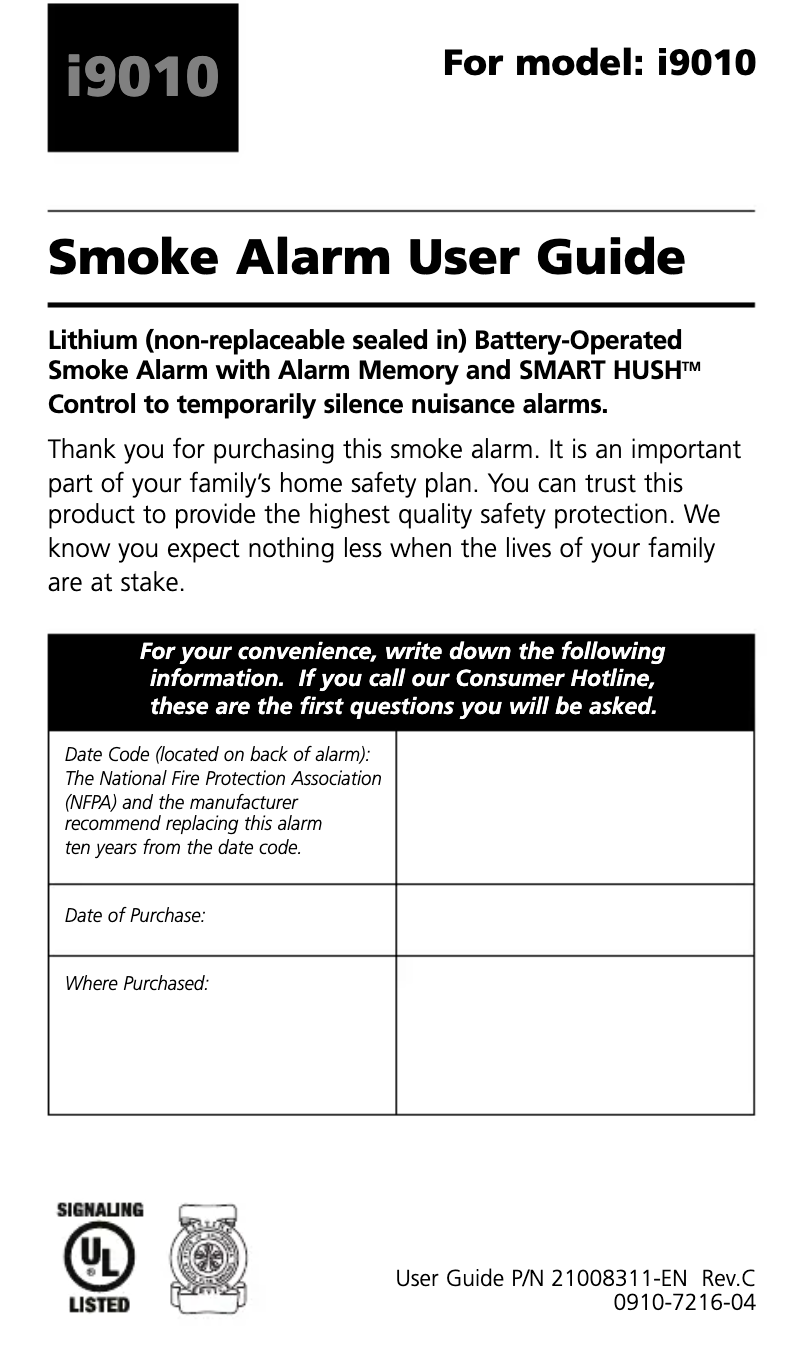 Page n°1 - Manuel utilisateur Kidde i9010