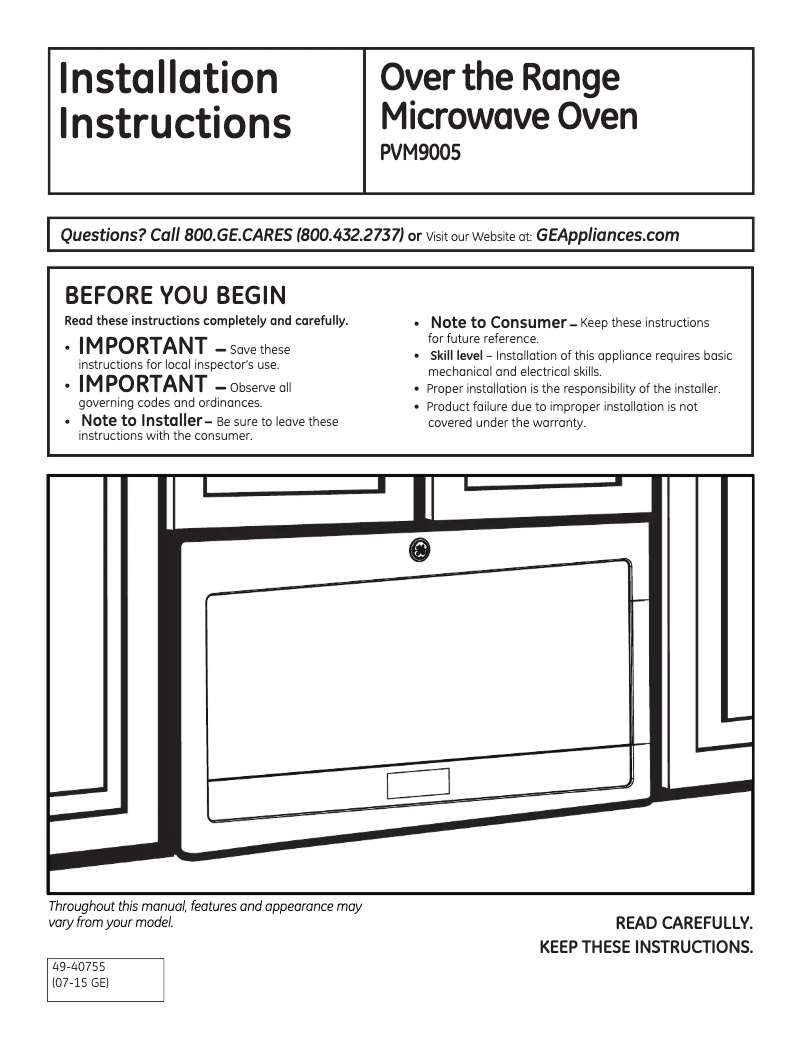 Page 1 de la notice Guide d'installation GE Profile PVM9005SJSS