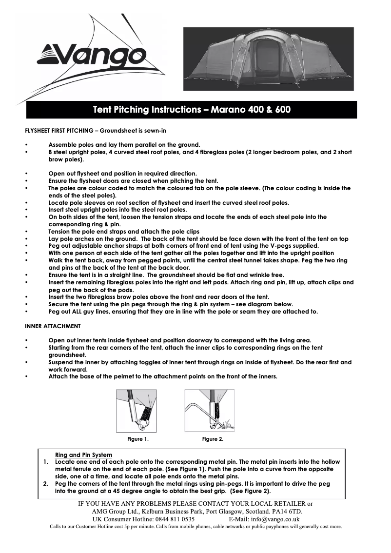 Page 1 de la notice Manuel utilisateur Vango Marano 400