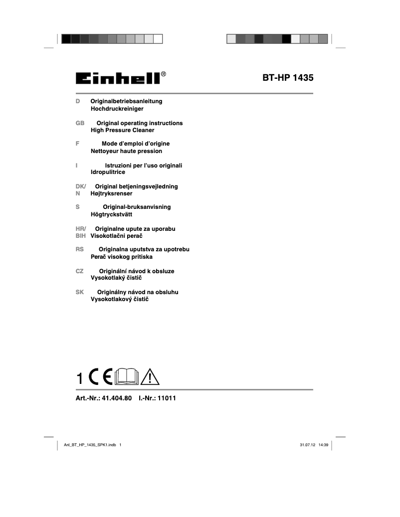 Page n°1 - Manuel utilisateur Einhell BT-HP 1435