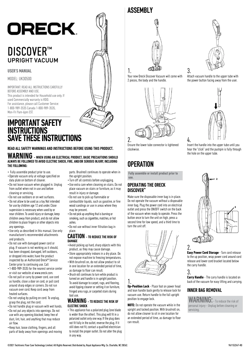 Image de la première page du manuel de l'appareil Discover UK30500
