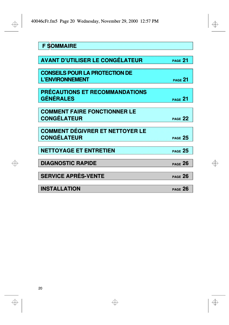 Page 1 de la notice Manuel utilisateur Whirlpool AFG 3260