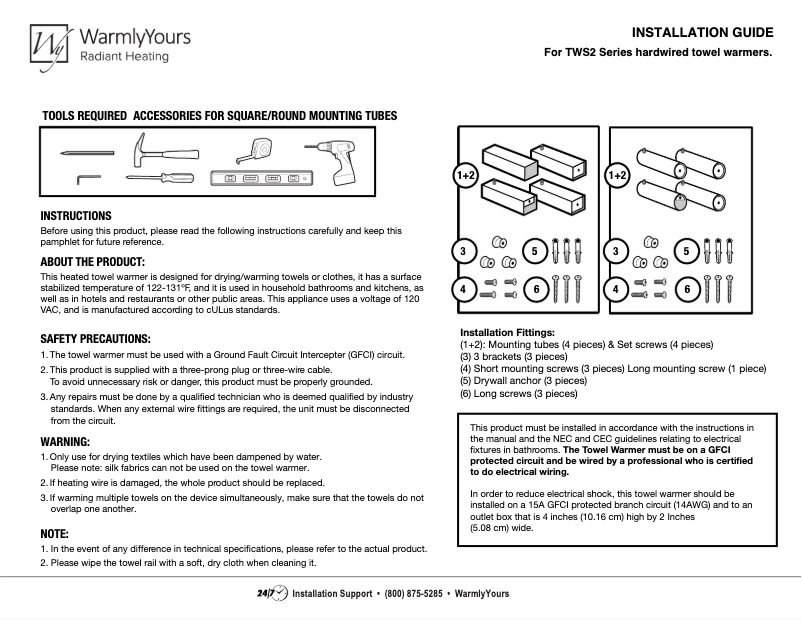 Page 1 de la notice Manuel utilisateur WarmlyYours Tahoe TWS2-TAH07GH