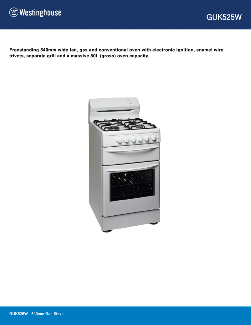 Page n°1 - Fiche technique Westinghouse GUK525W