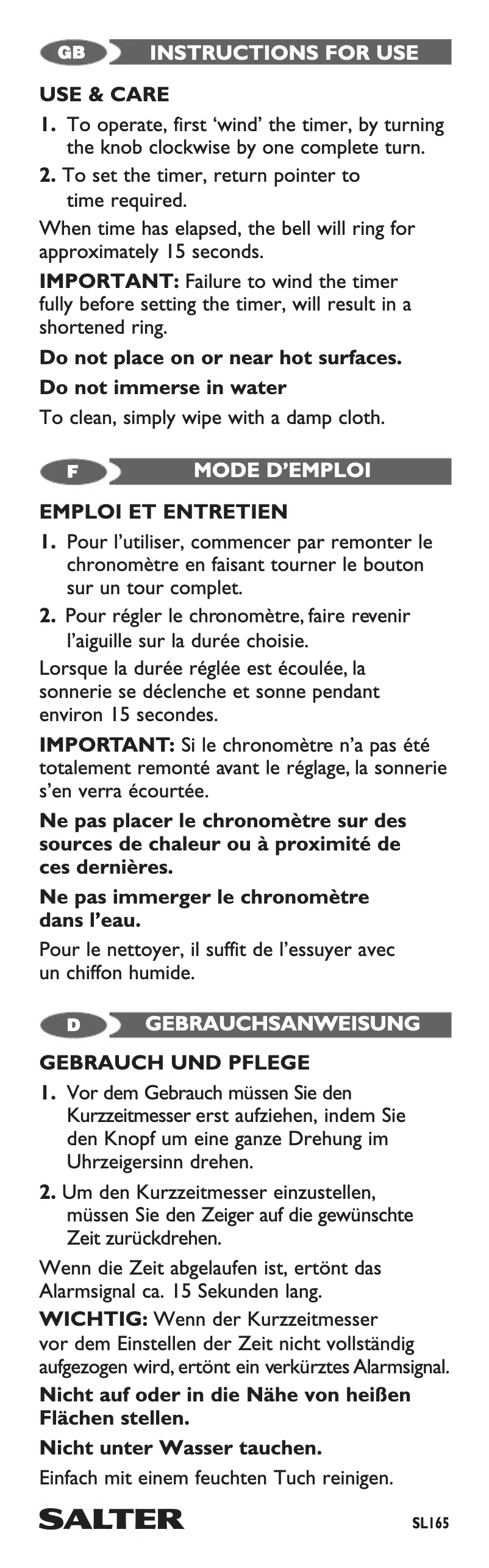 Image de la première page du manuel de l'appareil SL165