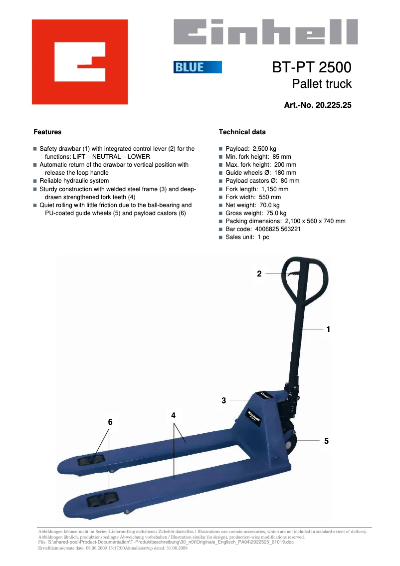 Page n°1 - Manuel utilisateur Einhell BT-PT 2500