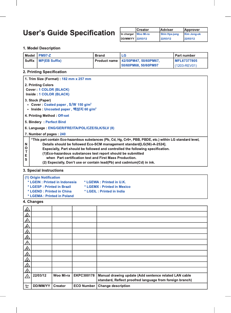 Página 1 del manual Manual de usuario LG 60PM680S