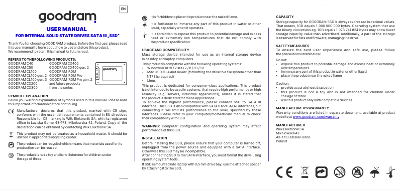 Page n°1 - Manuel utilisateur Goodram CX400 gen.2