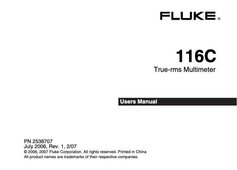 Page 1 de la notice Manuel utilisateur Fluke 116C
