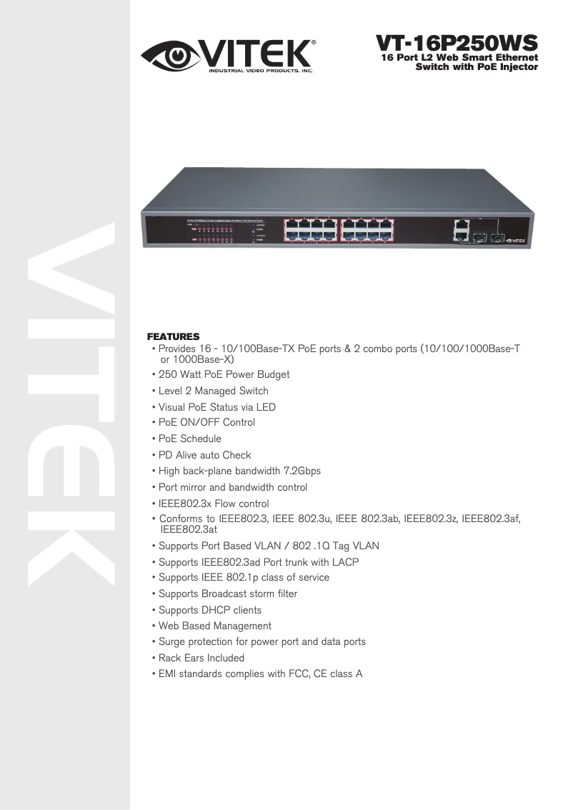 Imagen de la primera página del manual del dispositivo VT-16P250WS