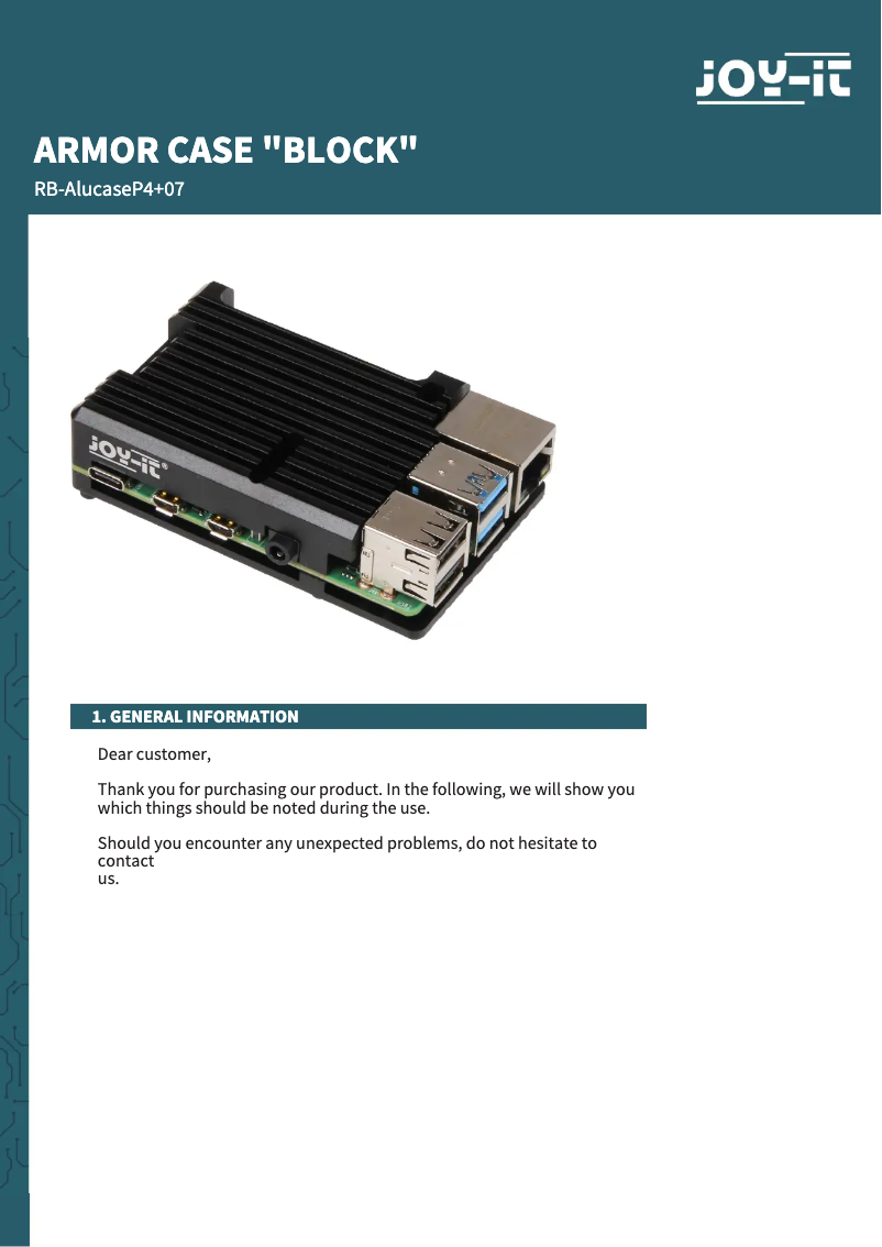 Page 1 of the manual User Manual Joy-It RB-AlucaseP4+07
