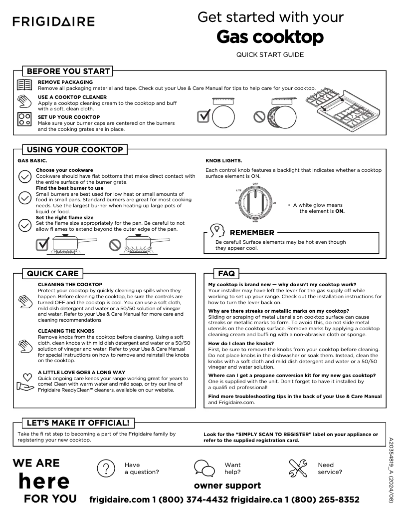 Page n°1 - Guide de démarrage rapide Frigidaire PCCG3680AS