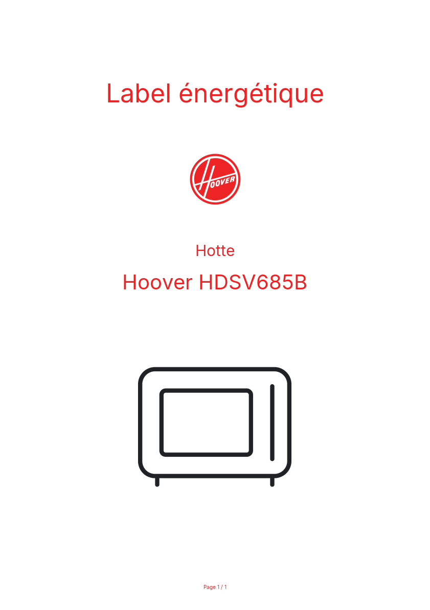 Page n°1 - Label énergétique Hoover HDSV685B
