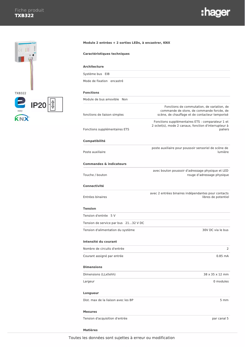 Image de la première page du manuel de l'appareil TXB322