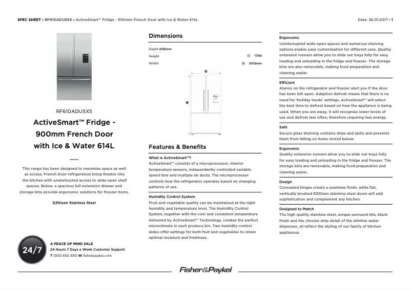 Page 1 de la notice Fiche technique Fisher & Paykel RF610ADUSX5