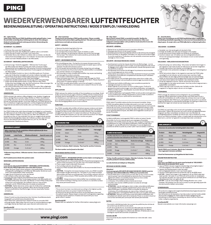 Page 1 de la notice Manuel utilisateur Pingi LV-450