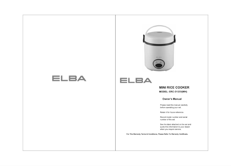 Page 1 de la notice Manuel utilisateur Elba ERC-D1233(WH)