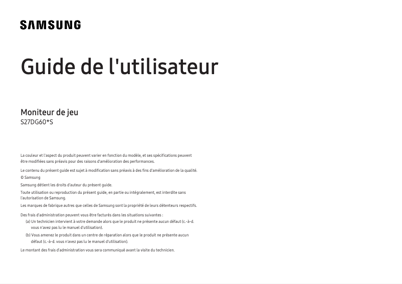 Page 1 de la notice Manuel utilisateur Samsung S27DG602