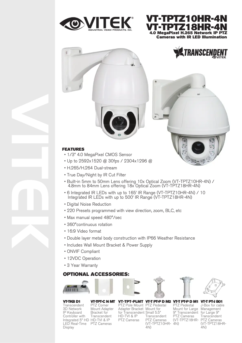 Page 1 de la notice Manuel utilisateur Vitek VT-TPTZ18HR-4N