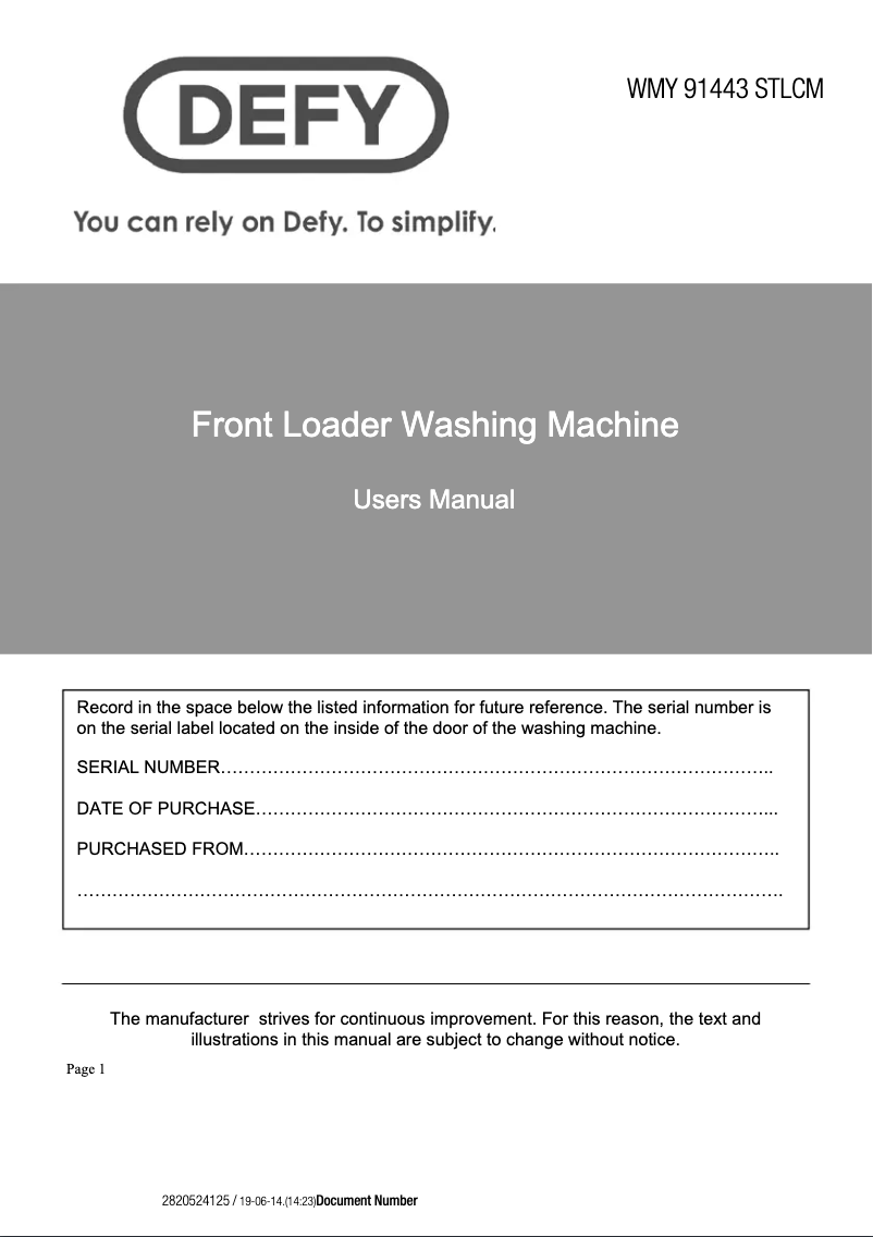 Page n°1 - Manuel utilisateur Defy WMY 91443 STLCM