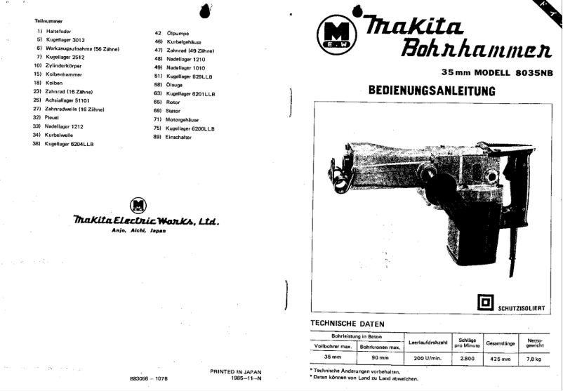 Page 1 de la notice Manuel utilisateur Makita 8035NB