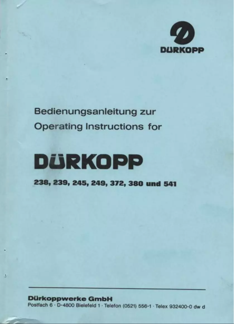 Page n°1 - Manuel utilisateur Dürkopp Adler 249