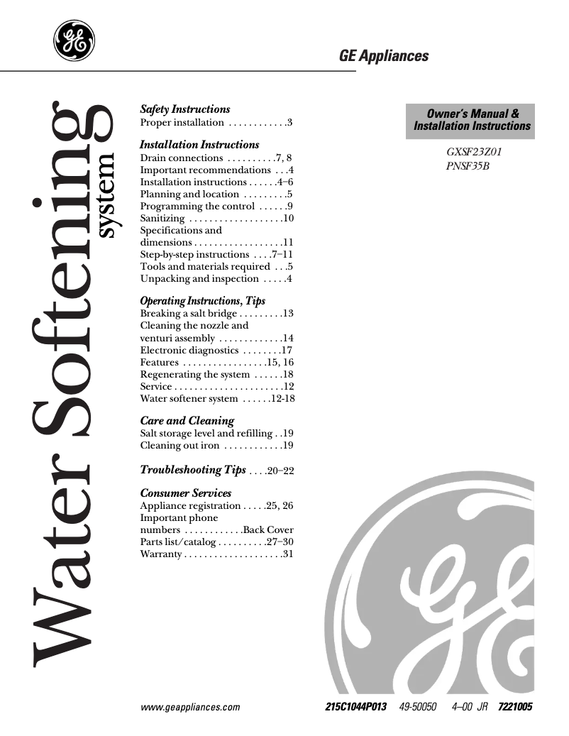 Page 1 de la notice Manuel utilisateur GE GXSF23Z