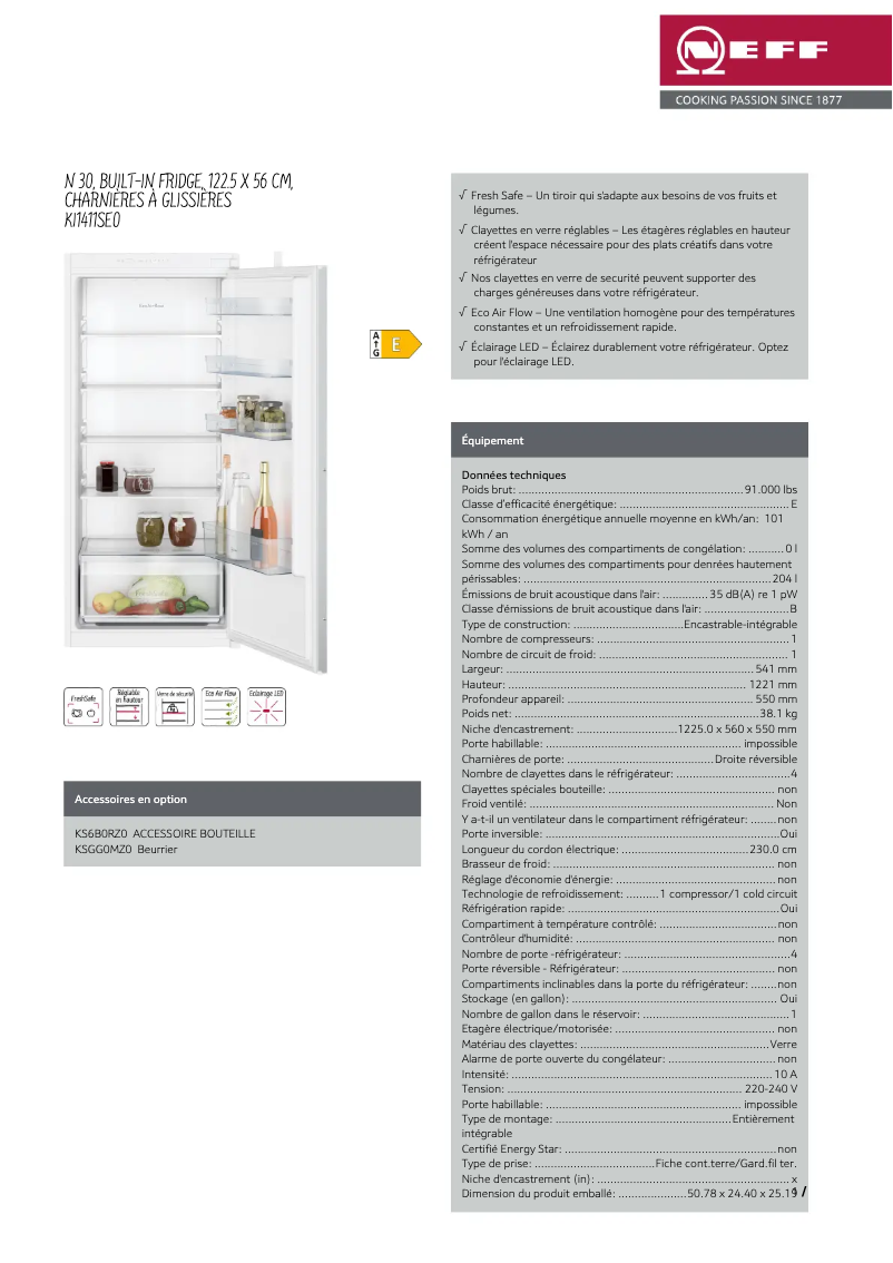 Page n°1 - Fiche technique Neff KI1411SE0