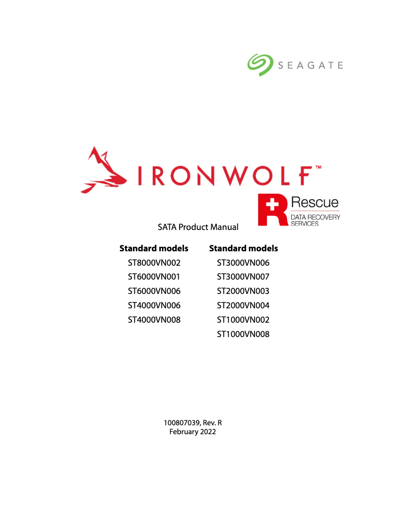 Page 1 de la notice Manuel utilisateur Seagate IronWolf ST6000VN001